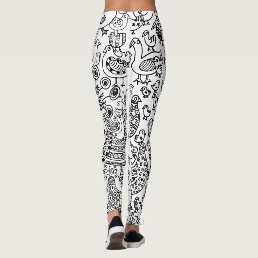 Modern zwart-wit vogelpatroon leggings (Achterkant)