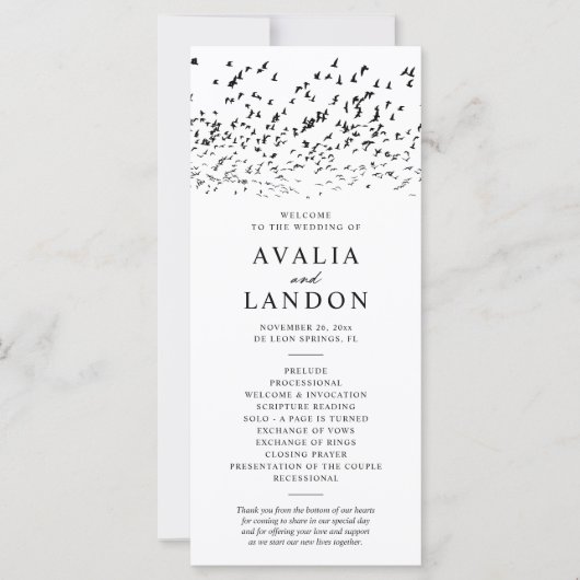 Modern Zwart-wit Vogels Trouwprogramma (Voorkant)