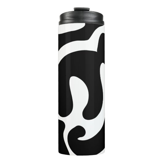 Modern zwart-wit vrijevormpatroon thermosbeker (Voorkant)