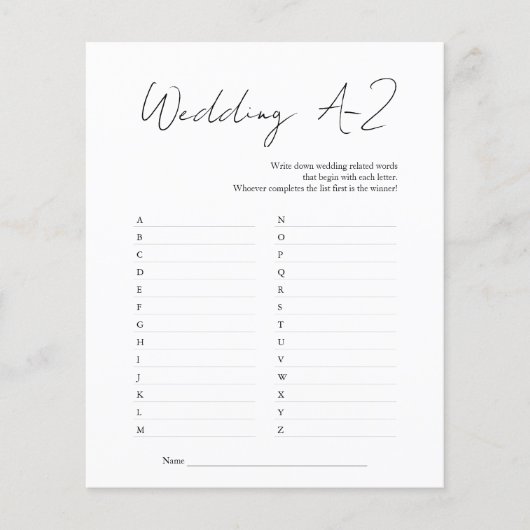 Modern Zwart Wit Vrijgezellenfeest Wedding A-Z spe Flyer (Voorkant)