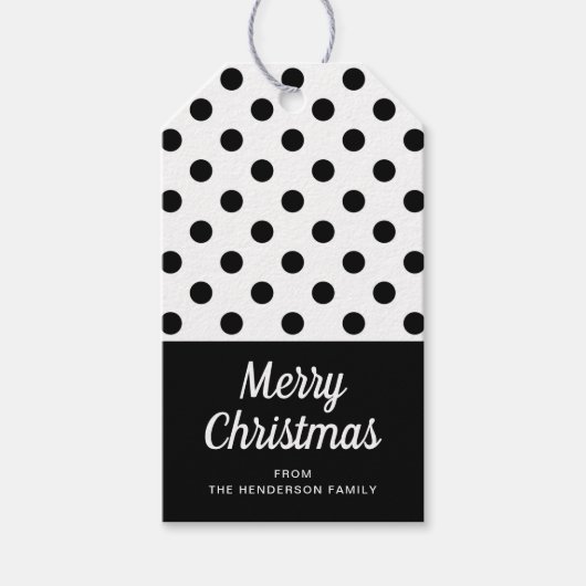 Modern zwart-wit vrolijk kerstfeest cadeaulabel (Voorkant)