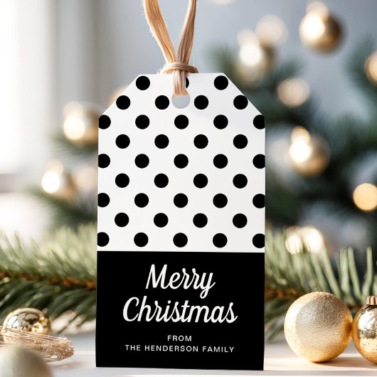 Modern zwart-wit vrolijk kerstfeest cadeaulabel