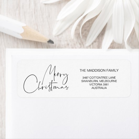 Modern Zwart-wit Vrolijk Kerstmisadres Etiket (Insitu)