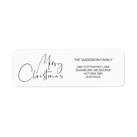 Modern Zwart-wit Vrolijk Kerstmisadres Etiket (Voorkant)
