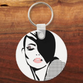 Modern zwart-wit vrouwenportret minimalistisch  sleutelhanger (Voorkant)