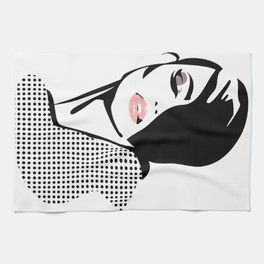 Modern zwart-wit vrouwenportret minimalistisch theedoek (Horizontaal)