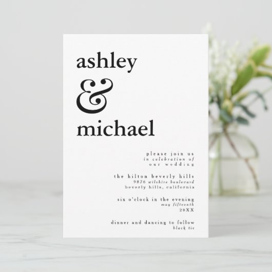 MODERN ZWART & WIT Waterverf Ampersand Bruiloft Kaart (Staand voorkant)