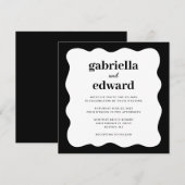 Modern Zwart Wit Wavy Border Huwelijksuitnodiging Kaart (Voorkant / Achterkant)