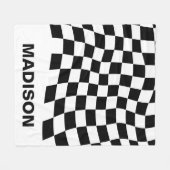 Modern zwart wit Wavy geruit patroon monogram Fleece Deken (Voorkant (Horizontaal))