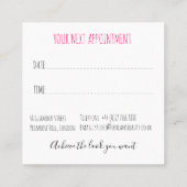 Modern Zwart Wit Wavy Haar Roze Bow Hairstyling Afsprakenkaartje (Achterkant)