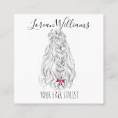 Modern Zwart Wit Wavy Haar Roze Bow Hairstyling Afsprakenkaartje (Voorkant)