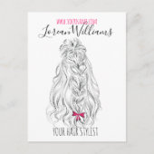Modern Zwart Wit Wavy Haar Roze Bow Hairstyling Briefkaart (Voorkant)