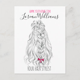 Modern Zwart Wit Wavy Haar Roze Bow Hairstyling Briefkaart