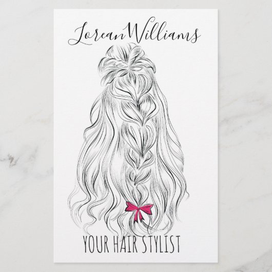 Modern Zwart Wit Wavy Haar Roze Bow Hairstyling Flyer (Voorkant)
