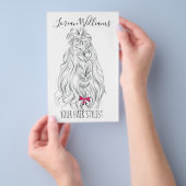 Modern Zwart Wit Wavy Haar Roze Bow Hairstyling Flyer (Hand)