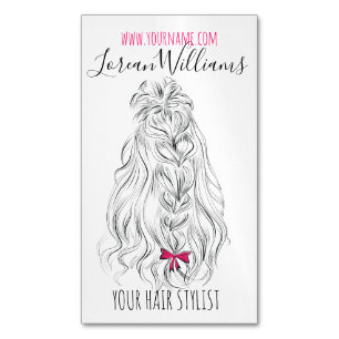Modern Zwart Wit Wavy Haar Roze Bow Hairstyling Magnetisch Visitekaartje