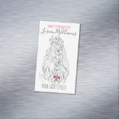 Modern Zwart Wit Wavy Haar Roze Bow Hairstyling Magnetisch Visitekaartje (Voorbeeld)