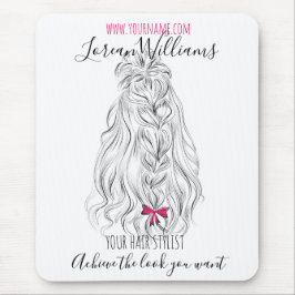 Modern Zwart Wit Wavy Haar Roze Bow Hairstyling Muismat