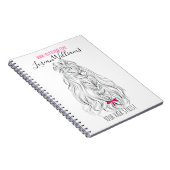 Modern Zwart Wit Wavy Haar Roze Bow Hairstyling Notitieboek (Rechterzijde)