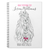 Modern Zwart Wit Wavy Haar Roze Bow Hairstyling Notitieboek (Voorkant)
