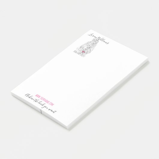 Modern Zwart Wit Wavy Haar Roze Bow Hairstyling Post-it® Notes (Schuin)