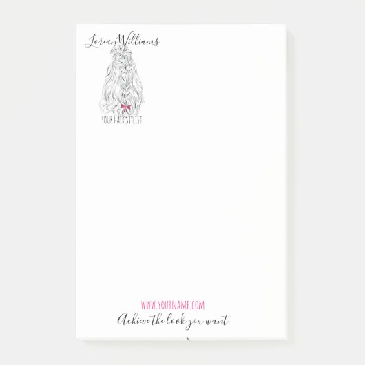 Modern Zwart Wit Wavy Haar Roze Bow Hairstyling Post-it® Notes (Voorkant)
