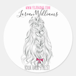Modern Zwart Wit Wavy Haar Roze Bow Hairstyling Ronde Sticker