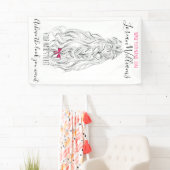 Modern Zwart Wit Wavy Haar Roze Bow Hairstyling Spandoek (Insitu)