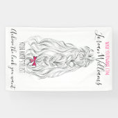 Modern Zwart Wit Wavy Haar Roze Bow Hairstyling Spandoek (Horizontaal)