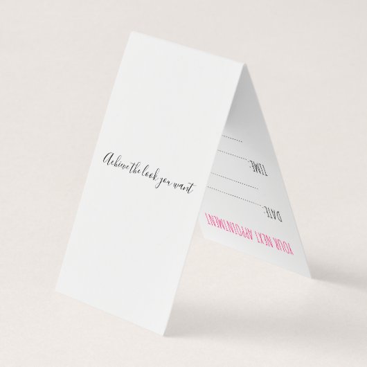 Modern Zwart Wit Wavy Haar Roze Bow Hairstyling Visitekaartje (Achterkant)