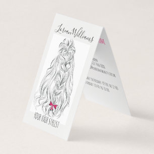 Modern Zwart Wit Wavy Haar Roze Bow Hairstyling Visitekaartje