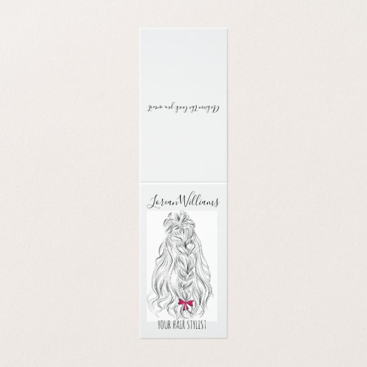 Modern Zwart Wit Wavy Haar Roze Bow Hairstyling Visitekaartje (Buitenkant ongevouwen)