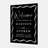 Modern Zwart-wit Wavy Lijst Bruiloft Welkom Acryl Bord (Hoek)