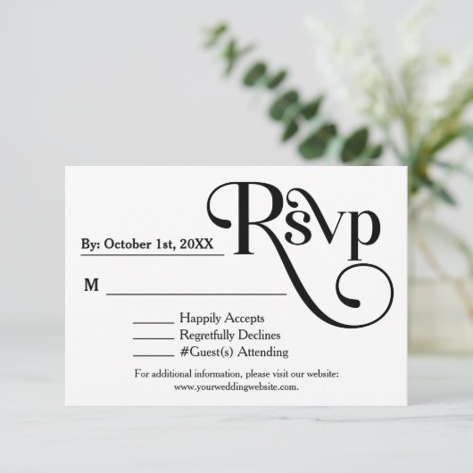 Modern Zwart & Wit "Wees onze Gast" Bruiloft RSVP Kaartje (Staand voorkant)