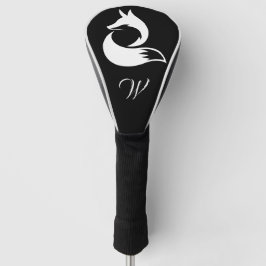 Modern Zwart-wit Wild Fox Monogram Initiaal Golfheadcover