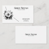 Modern Zwart-wit Wildflower Tattoo Artiest Visitekaartje (Voorkant / Achterkant)