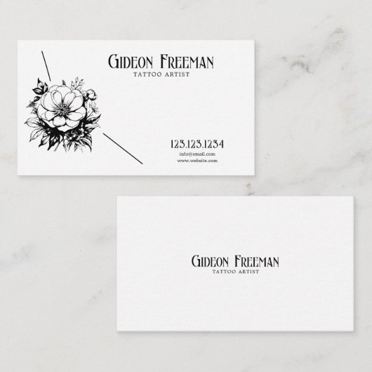 Modern Zwart-wit Wildflower Tattoo Artiest Visitekaartje (Voorkant / Achterkant)