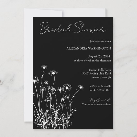 Modern Zwart & Wit Wildflower Vrijgezellenfeest Kaart (Voorkant)