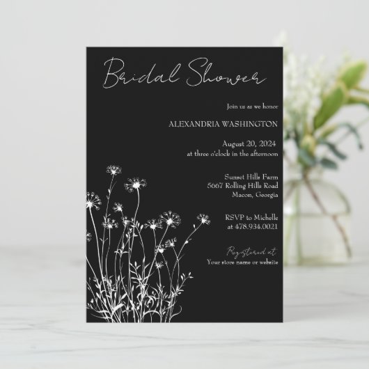 Modern Zwart & Wit Wildflower Vrijgezellenfeest Kaart (Staand voorkant)