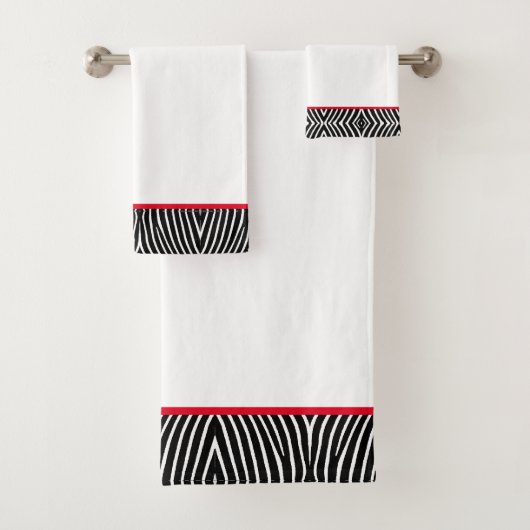 Modern zwart-wit zebra patroon met rode streep bad handdoek (Insitu)