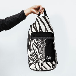 Modern Zwart Wit Zebra Stripe Print Naam Initiaal Sling Bag