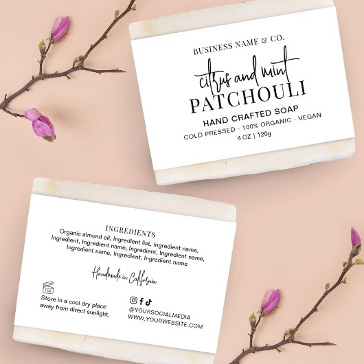 Modern Zwart & Wit Zeep Buik Band Wrap Label