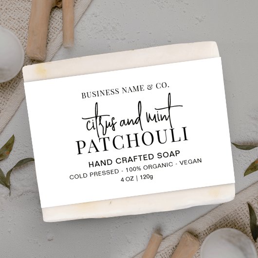 Modern Zwart & Wit Zeep Buik Band Wrap Label