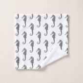 Modern zwart wit zeepaardje bad handdoek (Wasdoekje)