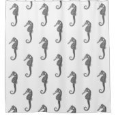 Modern zwart wit zeepaardje douchegordijn (Voorkant)