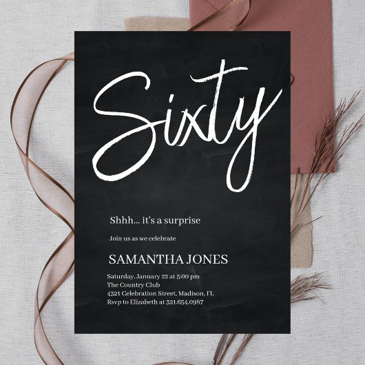 Modern Zwart-wit Zestig 60ste Verjaardagsfeest Kaart