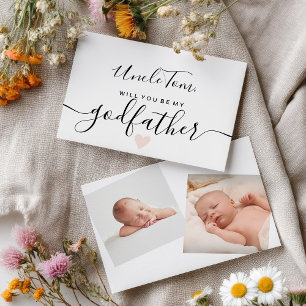 Modern zwart wit zijn mijn peetvader doop kaart