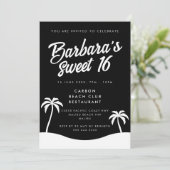 Modern Zwart Wit Zomer Strand Party Sweet 16 Kaart (Staand voorkant)