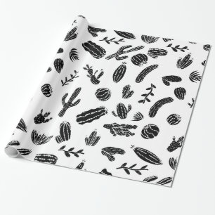 Modern zwart-wit, zuinig cactus patroon cadeaupapier