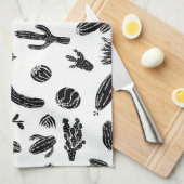 Modern zwart-wit, zuinig cactus patroon theedoek (Quarter Fold)